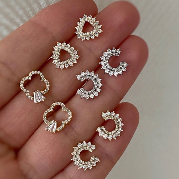 Stud Earrings 925 Sterling Silver 0.5 inch long Silver Color Stylish Zircon - Picture 4 of 8